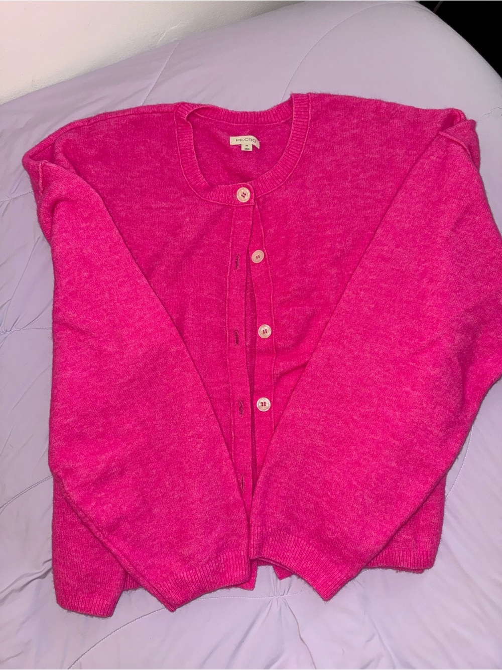 Pilcro Bright Pink Button-Up Crewneck Cardigan
